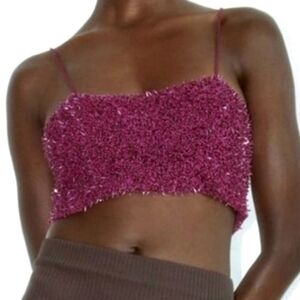 Zara Spaghetti Straps Beaded Cropped Top